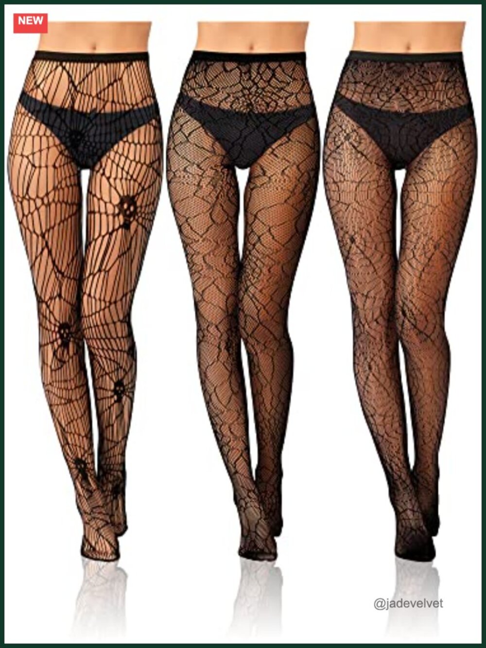 3 Pairs Fishnet Lace Tights High Stretch Nylon Patterned Hosiery